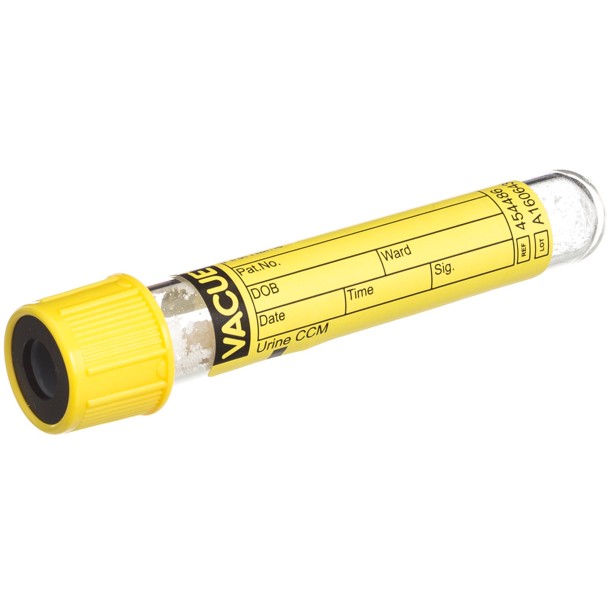 Tube Specimen Collection VACUETTE® Urinalysis Tube Round Bottom CCM (Count and Culture Mannitol) Additive 13 X 75 mm 4 mL Yellow / Black Ring Pull Cap Polyethylene Terephthalate (PET) Tube  (50/PK 24PK/CS) by Greiner Bio-One  ID 454486